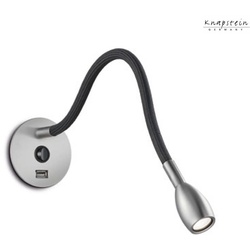 Knapstein LED Flexarm-Wandleuchte ASTA, Einbau, 2.6W 2700K, CRi >90, mit USB-Ladeport + Schalter, Mattnickel / schwarz GKS-21.841.57