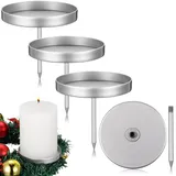 Nuenen 4 Kerzenhalter Adventskranz Kerzenhalter mit Spieß abnehmbare Kerzenständer Teelichthalter für Adventskranz 8,5 cm Kerzenteller Deko Kerzenständer zum Stecken Dekotablett Tablett Rund (Silber)