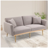 Merax 2-Sitzer mit komfortablem Federkern und Armlehnen, mit Metallfüße, Sofa mit Schlaffunktion, Schlafcouch, Teddyplüsch, Breite:162cm grau 162 cm x 78 cm x 80 cm