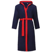 Ladeheid Bademantel Herren Frottee Bademantel aus 100% Baumwolle LA40-190, Langform, Baumwolle, Kapuze blau|rot S