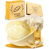 krustenzauber Gärkorb zum Brotbacken rund 22cm - Rundes Gärkörbchen aus Rattan mit Gärtuch - Brot Backen Zubehör, Brotkorb, Brotbackform, Sauerteig Zubehör, Gärfolie Brot, Brotkörbchen
