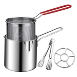 Frittiertopf Edelstahl, Mini Fritteuse Mit Frittierkorb Und Sieb, Fettbehälter Ölfiltertopf Mit Deckel Clip Und Herdrost, Vielseitiger Kleine Japanische Sparfritteuse Für Pommes, Fisch, Hühnerflügel