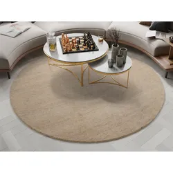 Wollteppich OCI DIE TEPPICHMARKE "ESEMPIO UNI MELANGE", beige (natur), H:18mm Ø:150cm, Schurwolle, Teppiche, reine Wolle, handgeknüpft, hochwertig verarbeitet, natürlich warm
