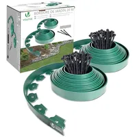 VOUNOT® Flexible Rasenkante Kunststoff mit 60 Erdanker, Länge 20m Höhe 5cm, Grün