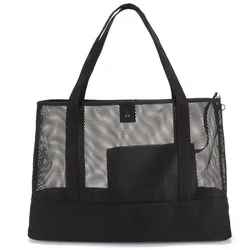 Shopper VIVANCE "Strandtasche", Damen, Gr. B/H/T: 52cm x 36cm x 18cm, schwarz, Polyester, unifarben, Mesh, transparent, Taschen, Schultertasche,Tragetasche, Sommertasche,Netzoptik VEGAN