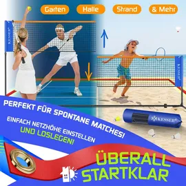 Kesser KESSER® Badmintonnetz, Tennisnetz 300cm 400cm 500 cm Federballnetz 3-Fach-Höhenverstellbar, Set bestehend aus Netz, 3x Feder- | Tennisball, stabilem Eisen-Gestell, Transporttasche, Indoor & Outdoor