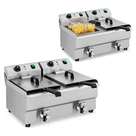 Royal Catering Doppelte Elektrofritteuse mit Hahn 230 V 2 x 10 L