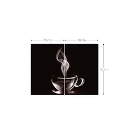 ALLboards Glas Herdabdeckplatte Schneidebrett Kaffee Kaffeetasse Käffchen 2er Set Multi-Platte Arbeitsplatte Herdschutz Deko Gehärtetes Glas, 2 Stück – 52x30cm