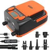 Dr.meter SUP Elektrische Luftpumpe, 6000mAh Wiederaufladbare SUP Pumpe Elektrisch Akku Auto-Off mit 2 USB Anschlüssen, 3 LED Lichtern und 6 Düsen für Stand Up Paddle Boards, Boote, Zelte, Kajak