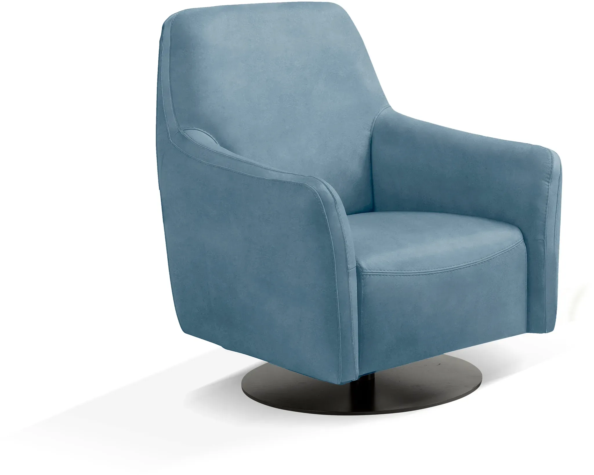 Sessel EGOITALIANO "Felicity Drehsessel mit Wippfunktion, kompakt und bequem, Loungesessel", blau (hellblau), B:77cm H:88cm T:85cm, Luxus-Micofaser Lederoptik (100% Polyester) ist ein neues technisches Gewebe mit einem visuellen und taktilen Aspekt, der dem Nubuk sehr nahe kommt, mit innovativen Eigenschaften. Seine außerordentliche Weichheit kommt von einem exklusiven Produktionsprozess, der Unreinheiten und Unregelmäßigkeiten beseitigt. Das Ergebnis ist eine bemerkenswert samtige Faser, die durch das Vorhandensein von Körnern verstärkt wird. Von der einfarbigen Eleganz der warmen Farben und der Vielfalt an trendigen Farben, die es zu seiner eigenen Stärke und Persönlichkeit machen., Sessel, Sessel, Solitärsessel drehbar mit Wipp-Funktion
