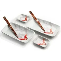 Luxus - Sushi-Set - Kranich - 2 Personen - 6-teiliges Sushi-Set - Enthält - 2 Sushi-Teller - 2 Sushi-Schüsseln - 2 Sushi-Stäbchen 22 cm x 12.5 cm x H 2.5 cm