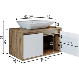 roomartstore.de Roomart Atlantic-85 Unterschrank Bad 85 cm Breit, Weiß-eiche