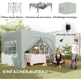 Outsunny Faltpavillon 3 x 3 m inkl. 4 Seitenteile Hellgrau
