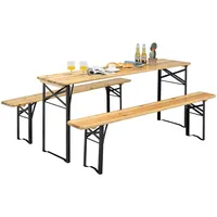 FANTASK 3tlg. Campingtisch Set mit 2 Sitzbänke, Campingtisch Set Metallrahmen, Festzeltgarnitur Picknicktisch, Bierzeltgarnitur für Terrasse & Garten, 178 x 46 x 76cm