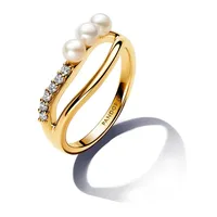 Pandora 163258C01 Damenring mit Süßwasser-Zuchtperlen Goldfarben, 52/16,6
