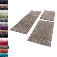 Carpettex Bettumrandung Schlafzimmer 3teilig Shaggy Teppich Hochflor Einfarbig Taupe Bettset:2 mal 80x150 + 1 mal 100x200 - Bettvorleger Schlafzimmer Läuferset Weicher Flauschig Bettumrandung Teppich