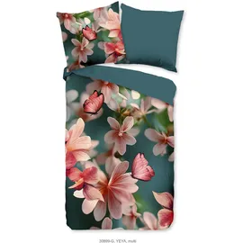 Muller Textil Yeya Blumen Petrol 135 x 200 cm + 2 x 80 x 80 cm