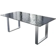 DeLife Esstisch Edge 200x100 Reliefglas Rauchschwarz 3D-Design Edelstahl Schmal