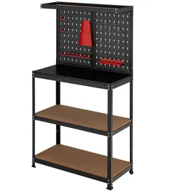 Costway Werkbank mit Lochwand, 2 unteren Ablagen, Werktisch zur Werkzeugaufbewahrung, 13 Zubehörteile zum Aufhängen, enthalten, Werkzeugbank für Garage, Lager