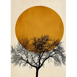 Fototapete LIVING WALLS "ARTist Wintermorgen", orange (beige, gelb, schwarz), B:2m L:2,8m, Vlies, Tapeten, Vlies, Wand, Schräge