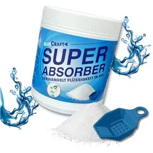 Bluecraft Super Absorber 900g – Flüssigkeitsbinder | Verwandelt Flüssigkeit in Gel | Geruchsneutralisierend & Rückstandslos | Für Haushalt, Pflege, Camping, Tiere & mehr | Kotz-Pulver Granulat