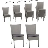 MCW 2er-Set Poly-Rattan Stuhl MCW-G19, Balkonstuhl Gartenstuhl, stapelbar ~ grau, Kissen dunkelgrau
