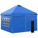 Outsunny Pavillon 3x3m Faltpavillon 4 Seitenwände mit Fenster Tür Festzelt Gartenzelt Pop-Up-Pavillon inkl. Heringe Abspannseile Tragetasche Metall Oxford blau