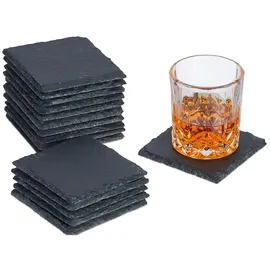 Relaxdays Schiefer Untersetzer, 16er Set, eckige Glasuntersetzer, 10x10 cm, Raclette- & Getränkeuntersetzer, anthrazit