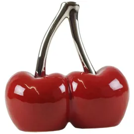 Casablanca modernes Design Casablanca 36439 Skulptur - Dekoobjekt - Kirsche - Double Cherry - Keramik - rot/Silber 16 x 16 cm