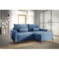 3 Sitzer Ecksofa in L-Form ANTONIO LOFT 239x148cm, Ottomane rechts/links, Schlaffunktion & Bettkästen, Eckarniutur, Cordbezug in Hellblau - Blau