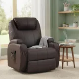 HOMCOM Sessel mit Aufstehhilfe Relaxsessel Kunstleder Metall Dunkelbraun
