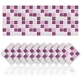 Cendray 20 Stück Fliesenaufkleber Selbstklebende Mosaik Stil Dekoration Aufkleber für Badezimmer Küche Wand DIY Öldichte wasserdichte PVC Fliesenaufkleber (20x20cm,Violett)