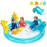 COSTWAY Aufblasbares Wasserspielcenter, Planschbecken mit Rutsche & Wassersprinkler, Kinder Play Center, Poolrutsche, Kinderpool für Kinder im Alter von 2-6 Jahren, 178 x 157 x 67,5 cm