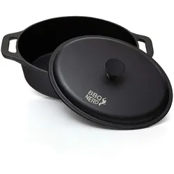 BBQ-Nerd© Bräter mit Deckel (oval, 33x26 cm) aus Gusseisen 6,4 L - Bratentopf Kochtopf Gusseisentopf Schmortopf - Cocotte zum langsamen Garen