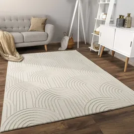Paco Home Teppich Wohnzimmer Schlafzimmer Kurzflor Skandinavisches Boho Muster Geometrisch 80x150 cm, Creme