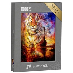 puzzleYOU Puzzle Puzzle 1000 Teile XXL „Collage aus Tiger und Wikingerboot“, 1000 Puzzleteile, puzzleYOU-Kollektionen Kunst & Fantasy
