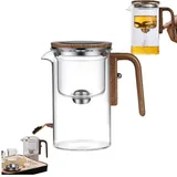 Wassertrennung Glas-Teekanne mit Holzgriff, Hexerei-Teekanne, 2-in-1 Enchantipot Magischer Topf für losen Tee, Drücken Sie Kontrolle, magische Teekanne Glas, Filter-Teekanne mit zwei Teesieb,