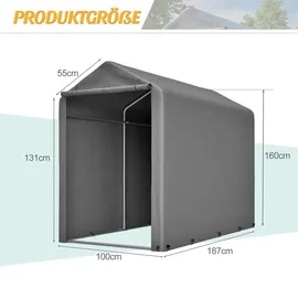 Thanaddo Gerätehaus Garagenzelt Carport Folienzelt Gartenschuppen Fahrradgarage Lagerzelt Aufbewahrungsgarage Auto Motorrad Schutz Unterstand 100x187x160cm - Grau