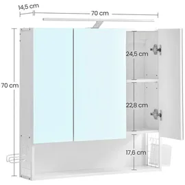 VASAGLE Spiegelschrank 70 cm weiß mit LED
