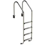 HAF Poolleiter Ideal Tiefbeckenleiter 4-stufig Weit V2A Poolleiter Schwimmbadleiter (Für Einbaubecken mit Überlaufrinne, Poolleiter aus hochwertigem V2A Edelstahl), Mit rutschfesten Edelstahlstufen 4-stufig weit