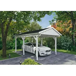 Einzelcarport SKANHOLZ "Fichtelberg", weiß, H: 273cm, Carports, mit schwarzen Schindeln