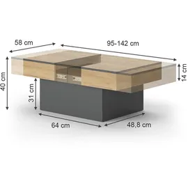 Vicco Couchtisch Boto Anthrazit Eiche 95 x 40 ausziehbar