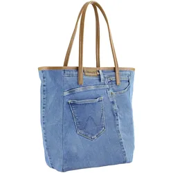 Schultertasche "BellaBlu", Damen, Gr. B/H/T: 40cm x 37cm x 12cm one size, blau, Baumwolle, COLLEZIONE ALESSANDRO, Taschen, Jeanstasche mit italienischen Leder