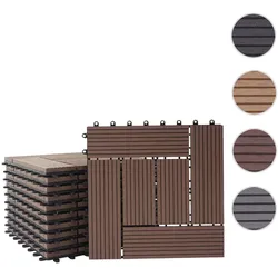 WPC Bodenfliese Rhone, Holzoptik Balkon/Terrasse, 11x je 30x30cm = 1qm ~ Premium, coffee versetzt