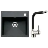 Naber Set Einbauspüle Angola 56 granit nero mit Armatur Drive 1S edelstahlfarbig/schwarz Schrankbreite 60 cm