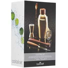 Barcraft Cocktail Set 6-teiliges Barkeeper Set mit Shaker und Sieb 12 x 17 x 22 cm Gold Messing und Holz