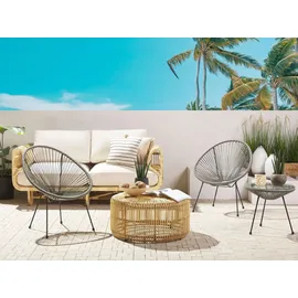 Beliani Balkonset Dunkelgrau Polyrattan Beistelltisch mit 2 Stühlen Spaghetti-Optik Modern Mexikanischer Stil Outdoor Balkon Terrasse Garten Möbel - Grau/Schwarz