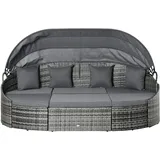 Outsunny 4-teilige Rattan Sonneninsel Sitzgruppe Liegeinsel mit Sonnendach, 4 Kissen für Garten, Balkon Metall Grau 230 x 145 x 80 cm