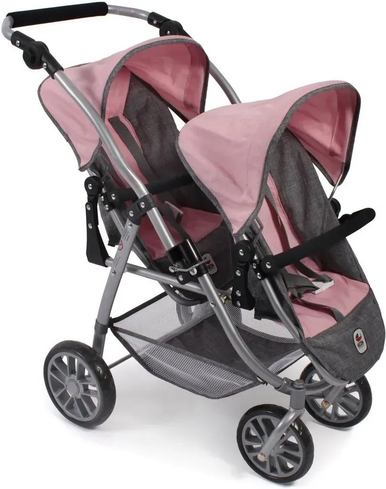 CHIC2000 Puppen-Zwillingsbuggy Vario, Grau-Rosa, mit schwenkbaren Vorderrädern rosa|grau