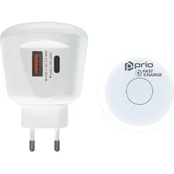 prio Fast Charge Wall Charger 20W PD (USB C) + QC 3.0 (USB A) Night Light white (15 W, Quick Charge, Power Delivery, Fast Charge), USB Ladegerät, Weiss